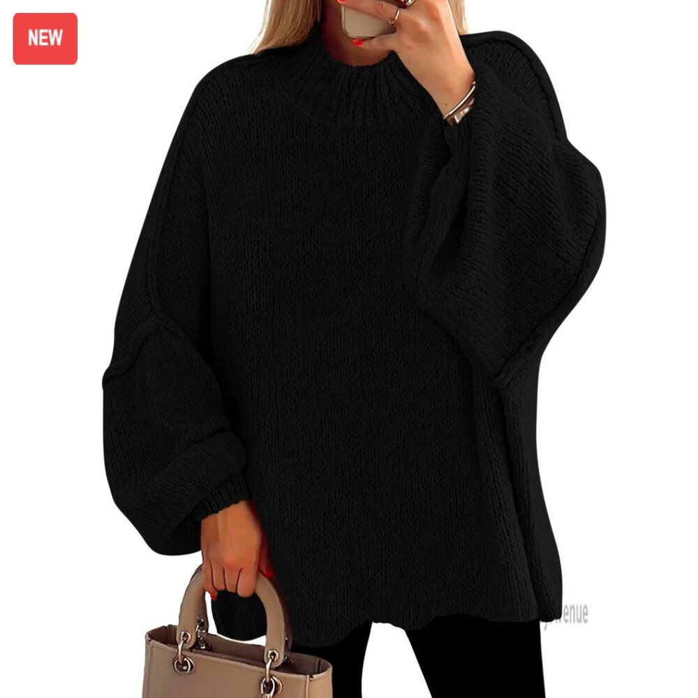 Oversized Chunky Knit Mock Neck Pullover Sweater Women's Loose Fit Winter